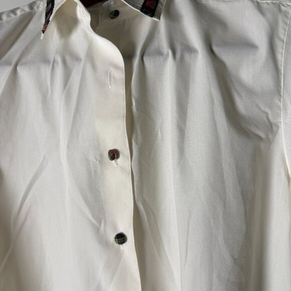 Talbots Long Sleeve Button Down Cream with Tartan Plaid Trim & Buttons Size Med - Picture 5 of 8